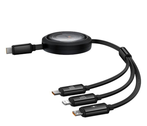 BASEUS Free2Draw Retractable Cable 3in1 100W 1,1m black P10368700111-04 - 1348107 - zdjęcie 2